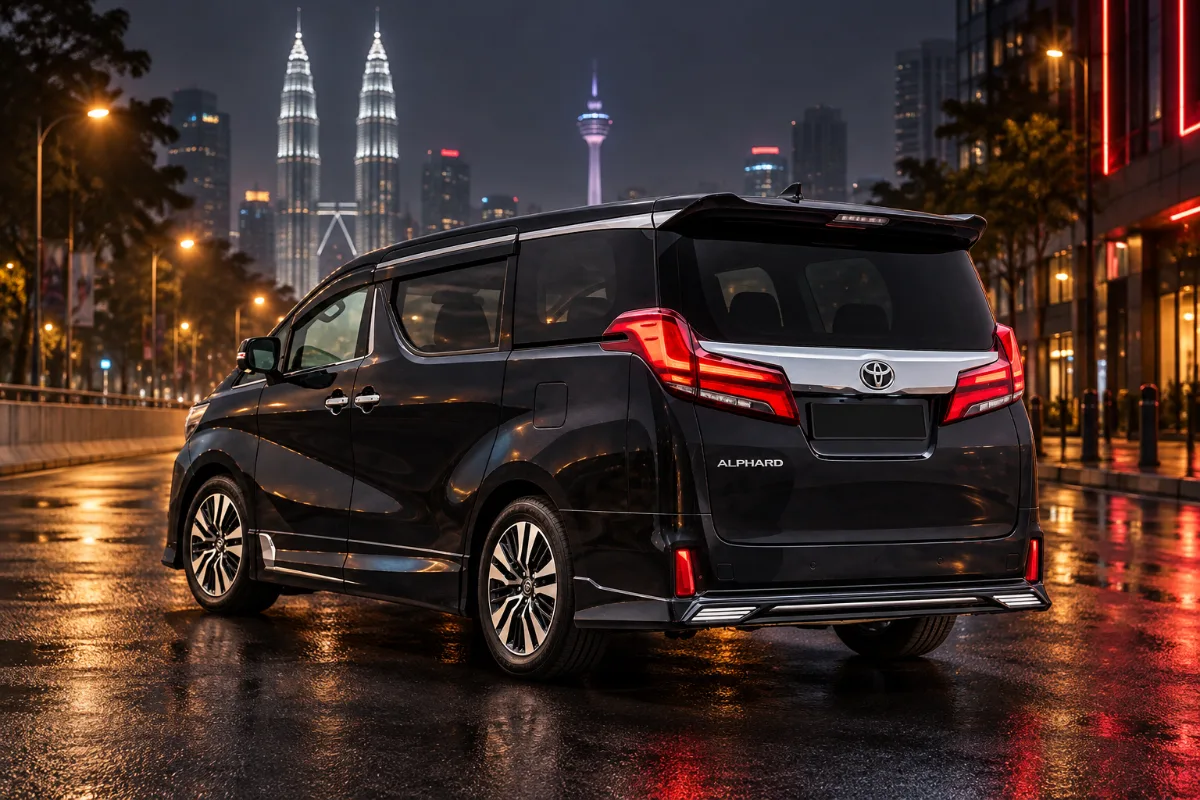 Toyota Alphard AGH30 EL rental Kuala Lumpur, back view at night