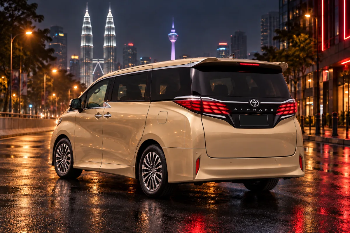 Toyota Alphard AGH40 Z rental Kuala Lumpur, back view at night