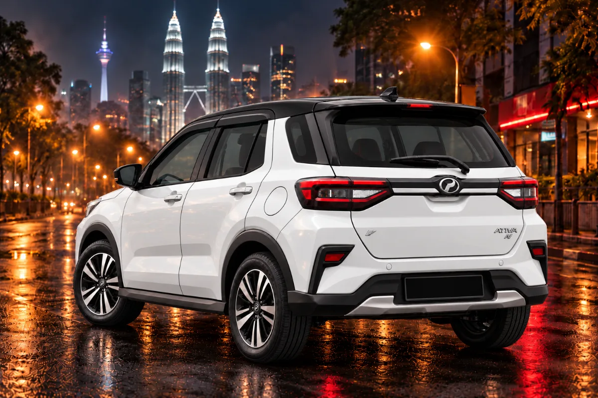 Sewa Perodua Ativa AV Kuala Lumpur, pandangan belakang pada waktu malam