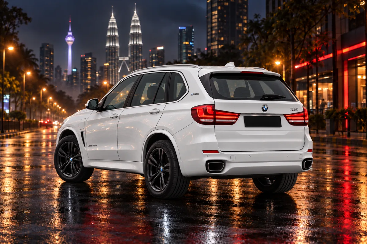 Sewa BMW X5 xDrive40e Kuala Lumpur, pandangan belakang pada waktu malam