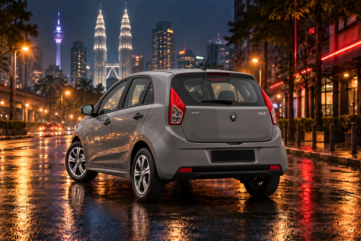 吉隆坡 Proton Iriz Standard 租车,夜间车尾视角