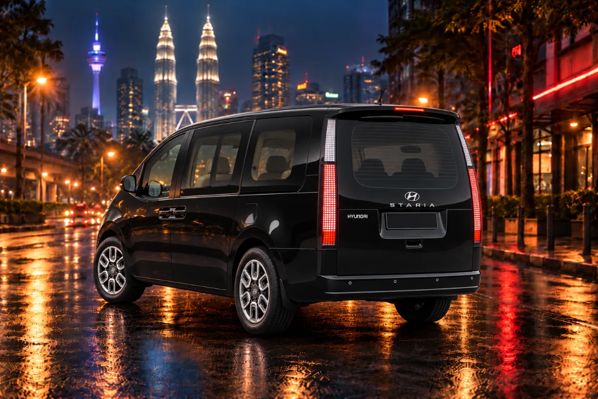 吉隆坡 Hyundai Staria Lite 租车,夜间车尾视角