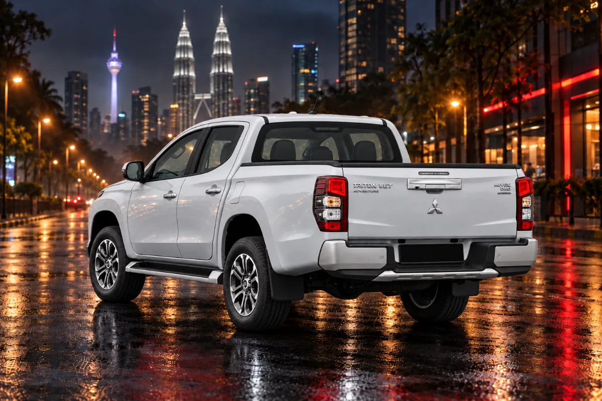 Mitsubishi Triton Double Cab rental Kuala Lumpur, back view at night