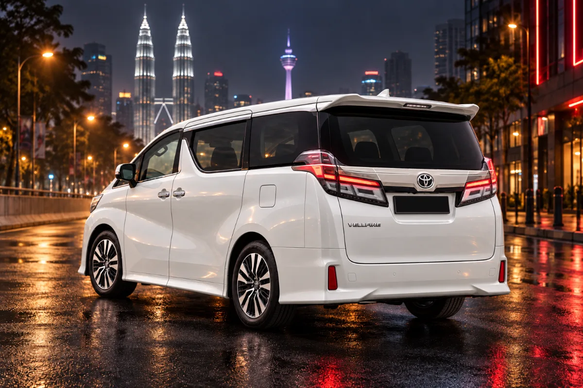 Toyota Vellfire AGH30 EL rental Kuala Lumpur, back view at night