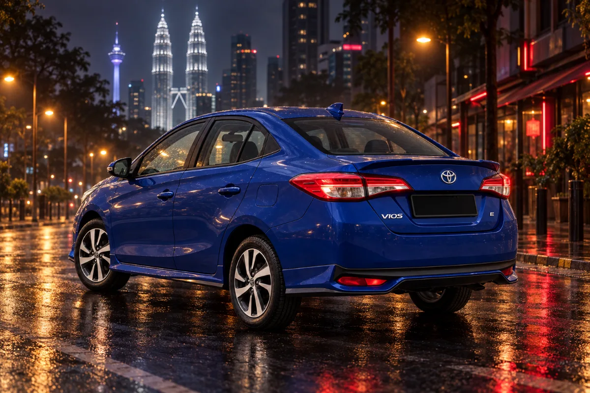 吉隆坡 Toyota Vios E 租车,夜间车尾视角